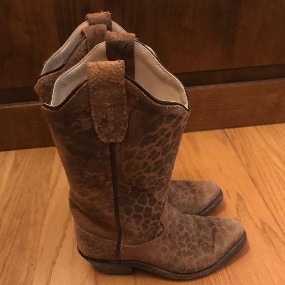 Girls cowboy cowgirl boots leather leopard sz 12